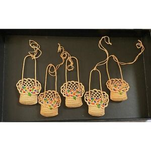 Art Deco Crocheted Shade Pulls Flower Basket